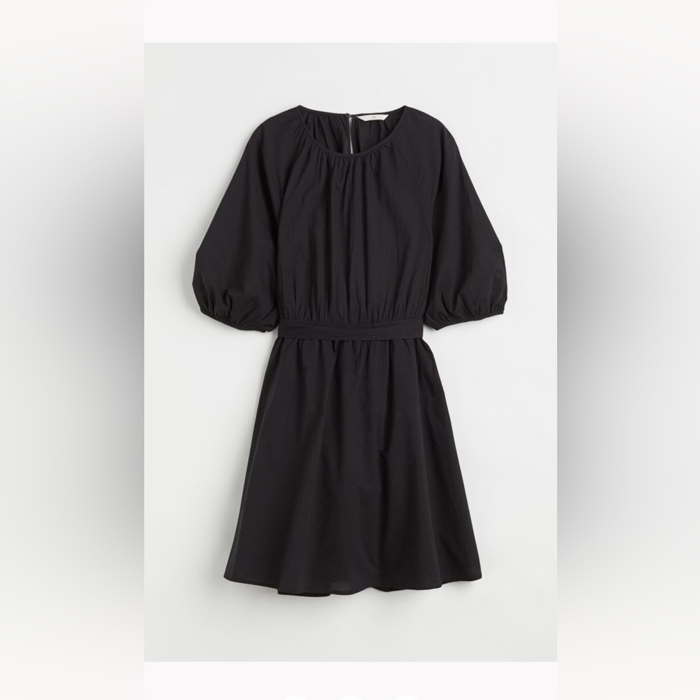 Black puff sleeve dress with back tie